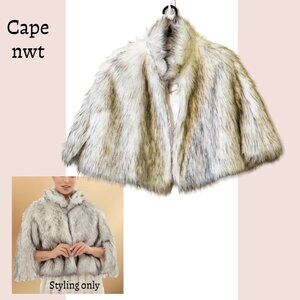 NEW! Faux Fur Cropped Cape, Wrap, Bridal Stole, one size NWT